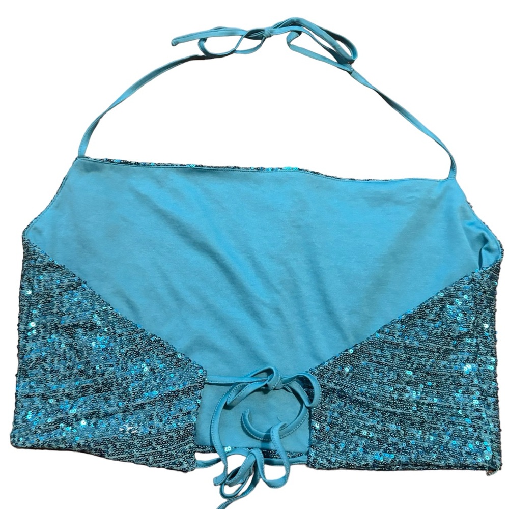 Wild Fable Sequin Halter Crop Top - Size M Turquoise Blue - Picture 4 of 6